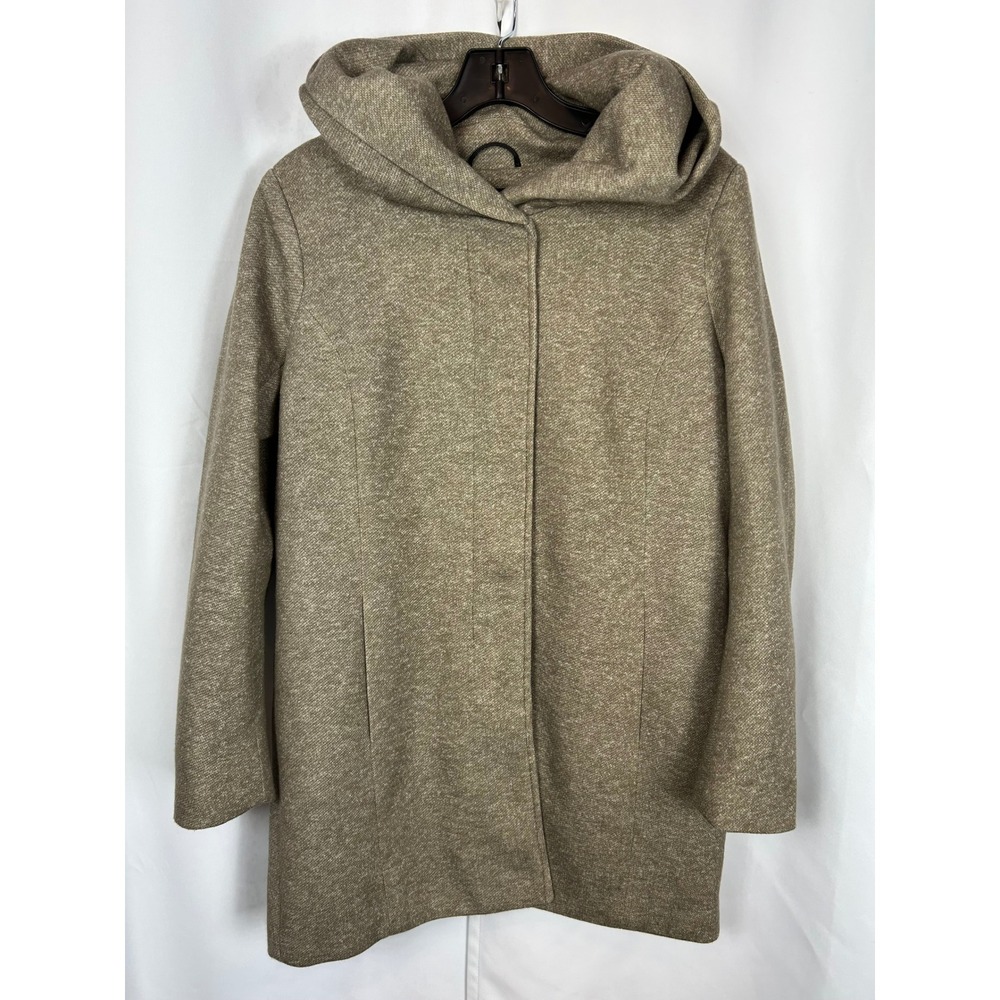 ONLY Sedona‎ Light Coat Tan Heather Hooded Zip Snap Front Minimalist Large